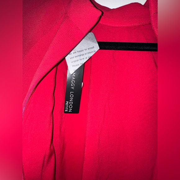 Maggy London Women's Petite Red Crepe Novelty Dress with Sleeve & Neck Shirring - Picture 10 of 15